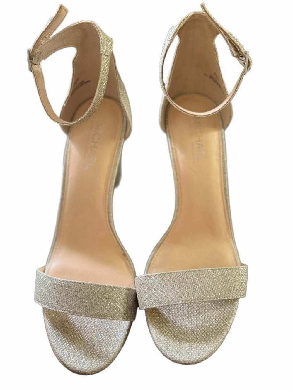 Michael Shannon Sascha Gold Glitter Block Heel Ankle Strap Sandals Size 11